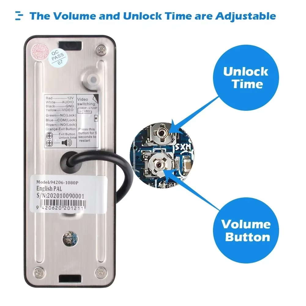 Anjielo 1080P video, IP65 waterproof night vision, metal doorbell with IC card unlocking, intercom, outdoor unit,160° wide-angle