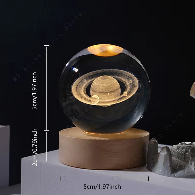 Unique 3D Crystal Ball Night Light – LED Lamp with Glowing Galaxy, Saturn, Planets, and Moon Design for Children’s Birthday Gift, Bedside Table Decoration – 5cm