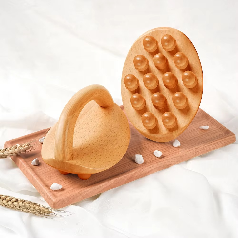 14 Beads Handheld Gua Shua Massage Roller Natural Wood Waist Neck Back Leg Body Meridian Scraping SPA Anti Cellulite Relaxation