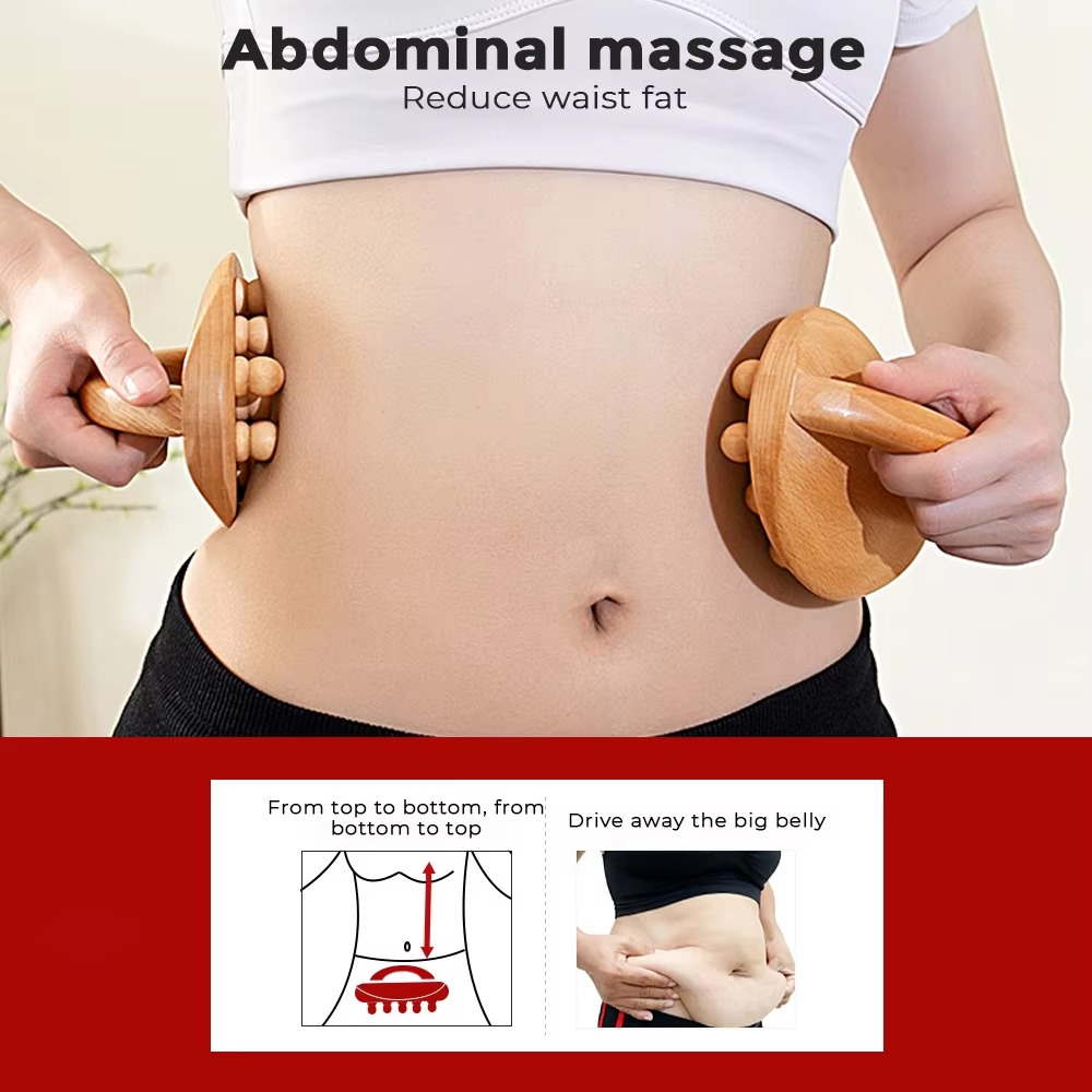 14 Beads Handheld Gua Shua Massage Roller Natural Wood Waist Neck Back Leg Body Meridian Scraping SPA Anti Cellulite Relaxation