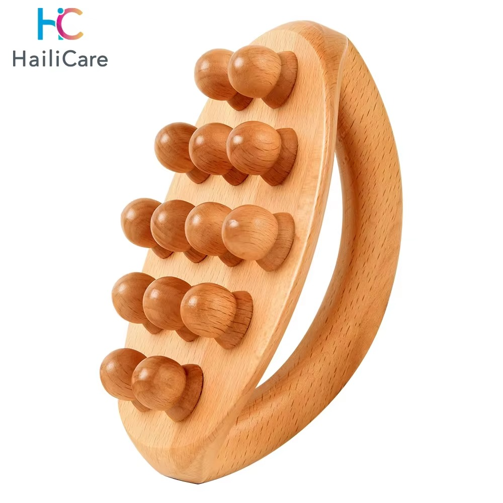 14 Beads Handheld Gua Shua Massage Roller Natural Wood Waist Neck Back Leg Body Meridian Scraping SPA Anti Cellulite Relaxation