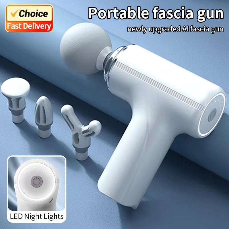 2025 Portable AI Fascia Massage Rechargeable4 Replaceable Heads LED Light Vibration for Muscle Relaxation Fitness Body Relief