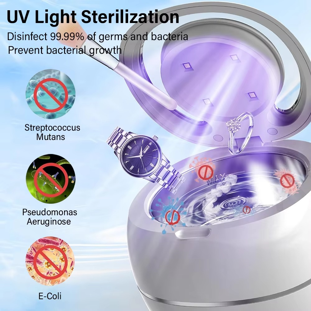 Ultrasonic Cleaner Ultrasound Jewelry Cleaner UV Light Sterilization Ultrasonic Dentures Retainer Washing Machine Cleansing Bath