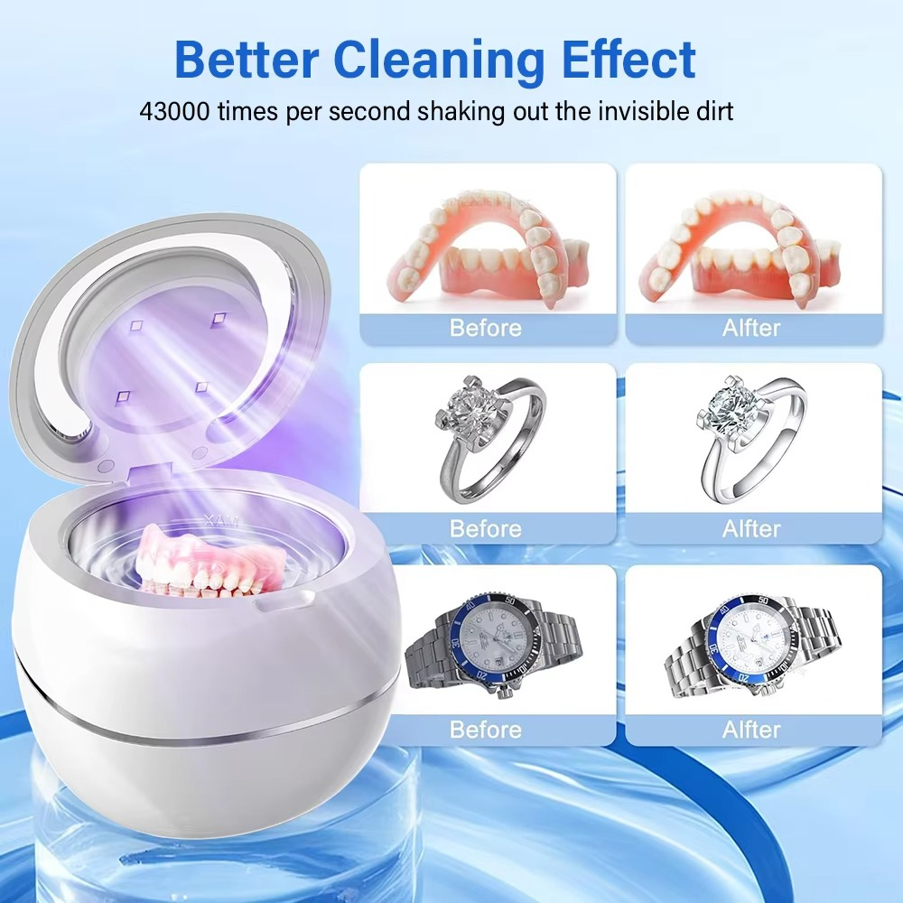 Ultrasonic Cleaner Ultrasound Jewelry Cleaner UV Light Sterilization Ultrasonic Dentures Retainer Washing Machine Cleansing Bath