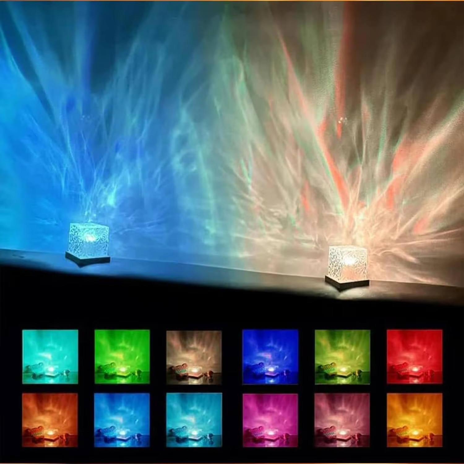 Ocean Wave Projector Light – 16 Colors Midnight Aura Aurora Glow Lamp, Underwater Projector Night Light for Home, Office, Bar, and Restaurant