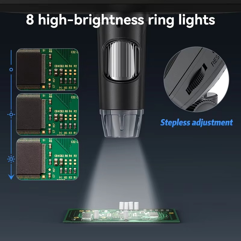 7 Inch IPS Digital Coin Microscope 5MP 50X-1200X Magnifier with Stand Soldering Video Microscope for Electronics Repair 8 LEDS