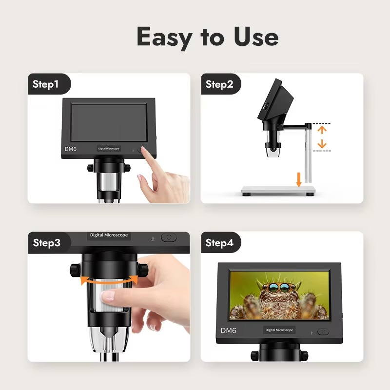 4.3inch LCD Digital Microscope 1000X Video Microscope for Adult with 8LEDs Soldering Microscope for Repair,pcb,plants Microscope