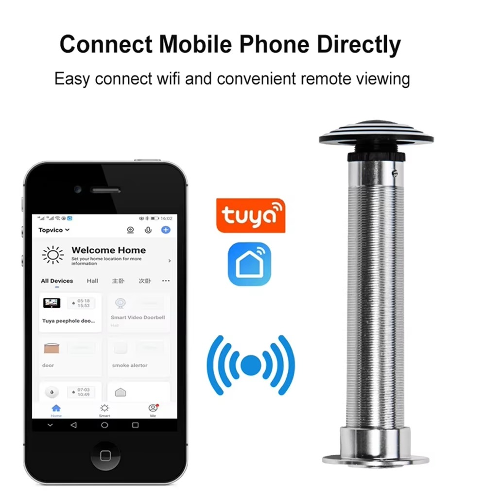 16mm Door Wifi Eye Camera 5G 2.4G TUYA Diameter 15.8mm Wide-angle Security Door Peephole WiFi Wireless Cat-eye Camera P2P ONVIF