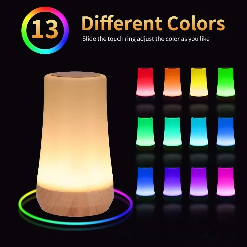 13 Color Changing Night Light – RGB Remote Control Touch Dimmable Lamp, Portable Table Bedside Lamp, USB Rechargeable Night Lamp