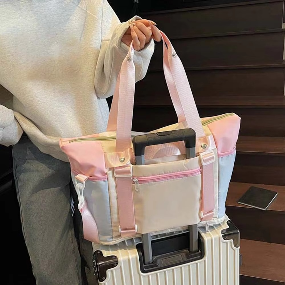 Oxford Cloth Expandable Travel Bag Contrast Color Foldable Large Capacity Fitness Bag Polyester Yoga Pouch