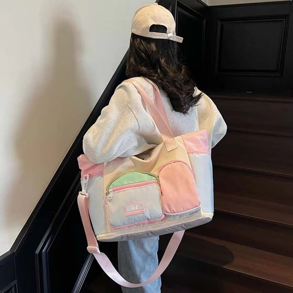 Oxford Cloth Expandable Travel Bag Contrast Color Foldable Large Capacity Fitness Bag Polyester Yoga Pouch
