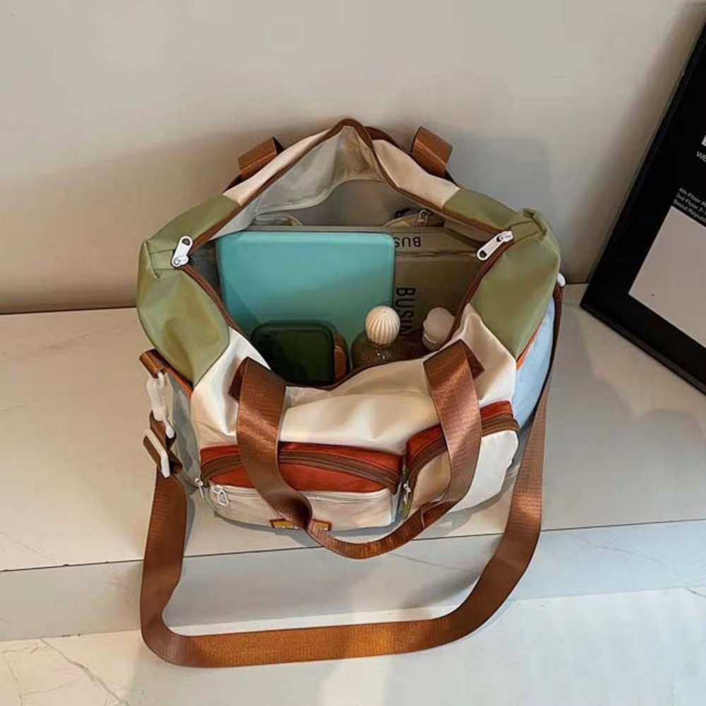 Oxford Cloth Expandable Travel Bag Contrast Color Foldable Large Capacity Fitness Bag Polyester Yoga Pouch