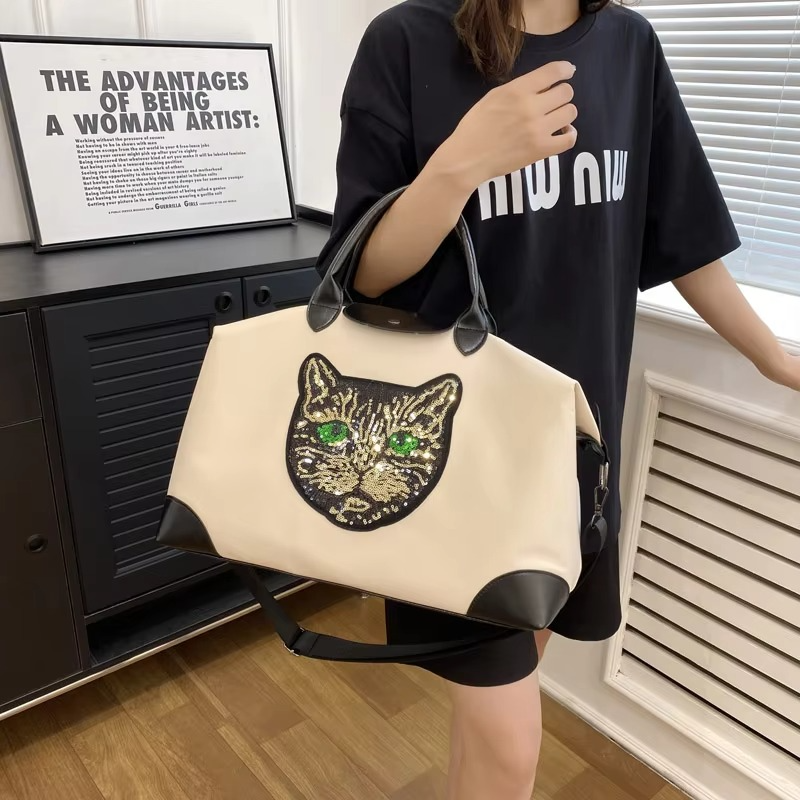Embroidered Cat Head Women's Travel Bags Waterproof Oxford cloth luggage handbag Men's fashion shoulder crossbody Duffle bag