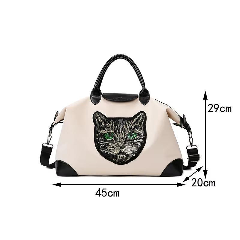 Embroidered Cat Head Women's Travel Bags Waterproof Oxford cloth luggage handbag Men's fashion shoulder crossbody Duffle bag