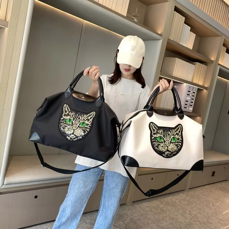 Embroidered Cat Head Women's Travel Bags Waterproof Oxford cloth luggage handbag Men's fashion shoulder crossbody Duffle bag