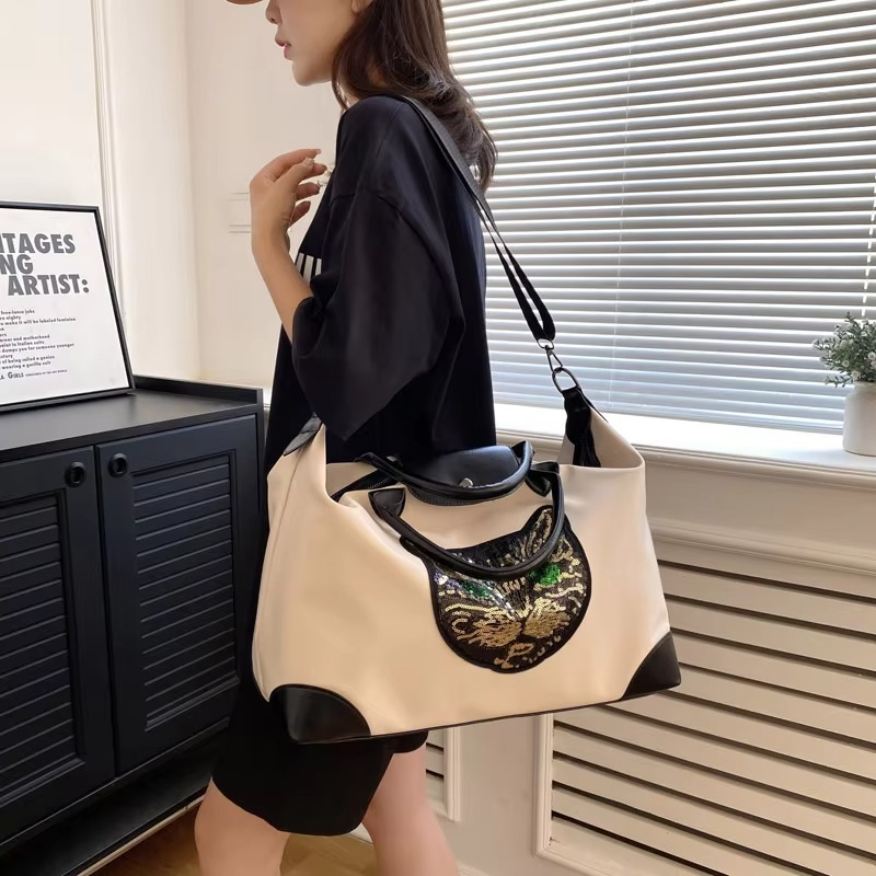Embroidered Cat Head Women's Travel Bags Waterproof Oxford cloth luggage handbag Men's fashion shoulder crossbody Duffle bag