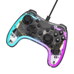 RGB Game Controller with Turbo Function Transparent Wired Games Handle Anti-wear Rocker Wired Gamepad Controller for PS Switch