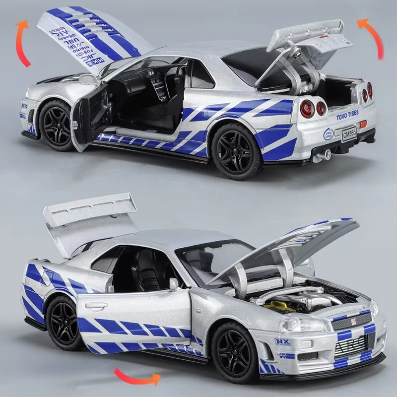 1:32 GTR R34 SKYLINE Fast Alloy Simulation Car Model Diecasts & Toy Vehicles And Furious Cars Decoration Toys For Children Boy