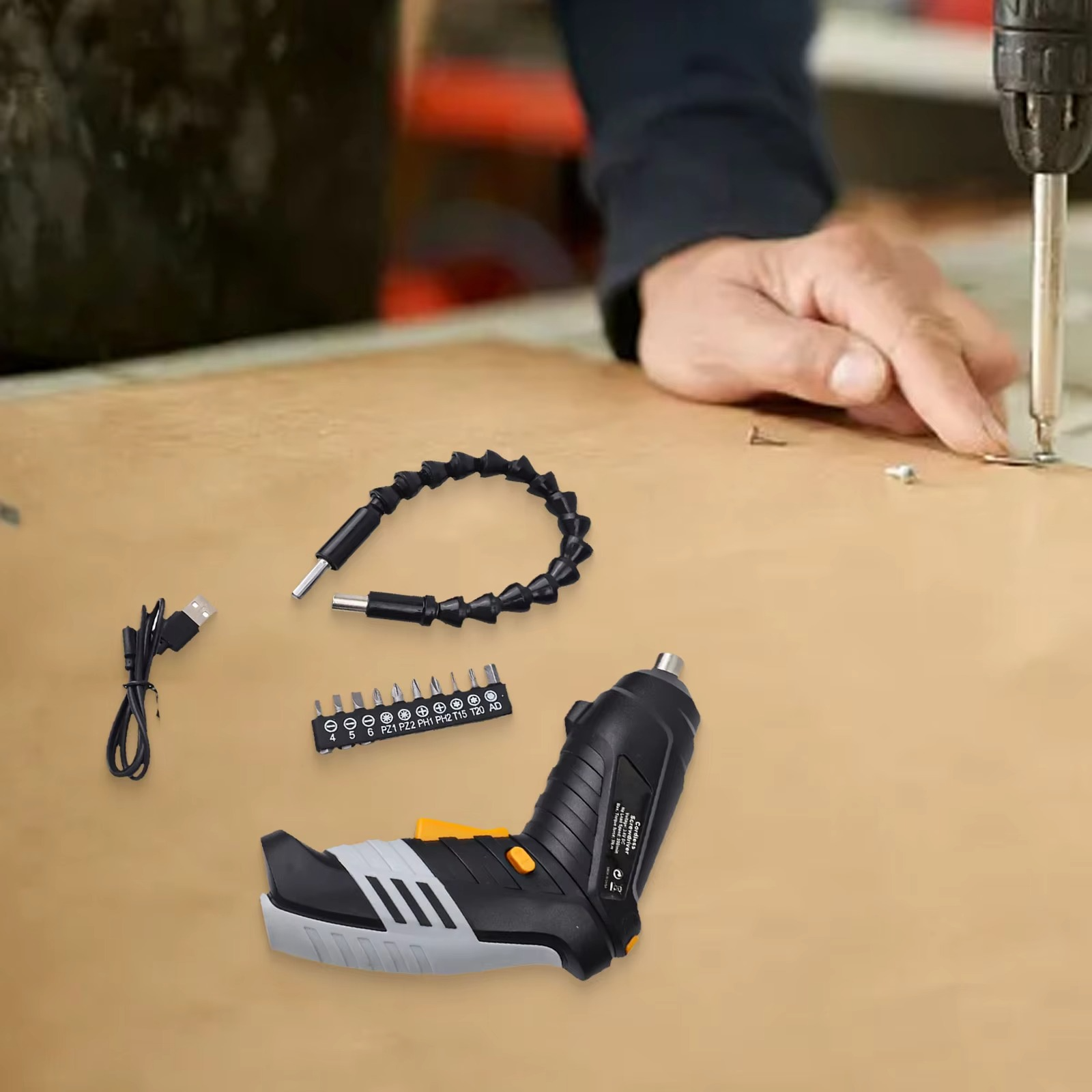 Electric Driver Screwdriver USB Rechargeable Cordless Wireless Drill Driver Electric Screwdriver USB Cable Screwdriver Bits