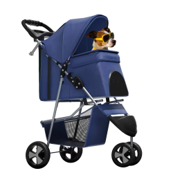 Foldable Pet Stroller for Small Dogs and Cats 3 Wheel Lightweight Carrier with Storage Basket Cup Holder Breathable Mesh Windows