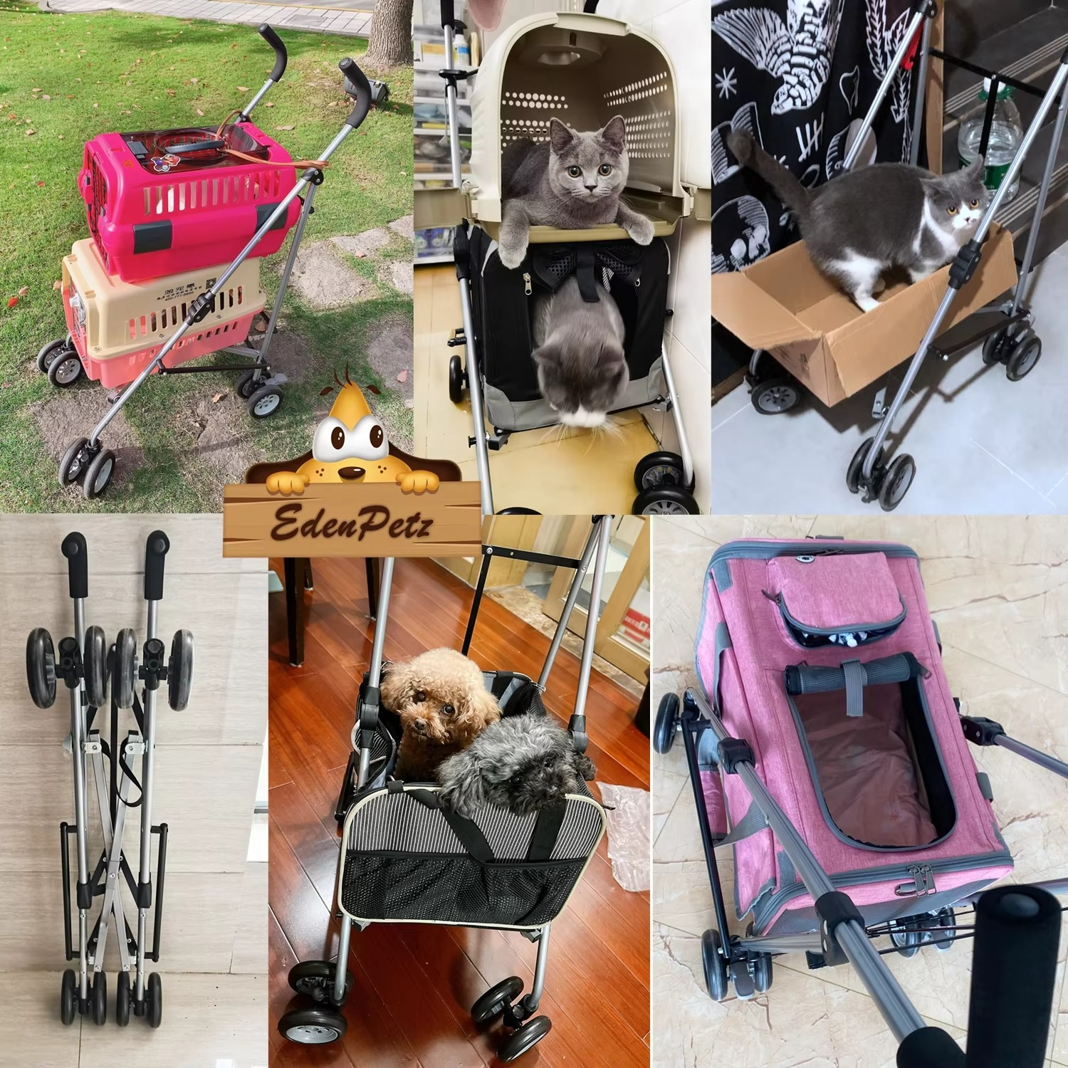 Russia Free Ship Pet Stroller Frame Carry Dog Cat Bag Foldable Simple Lightweight Travel Transport Multifunction Trolley