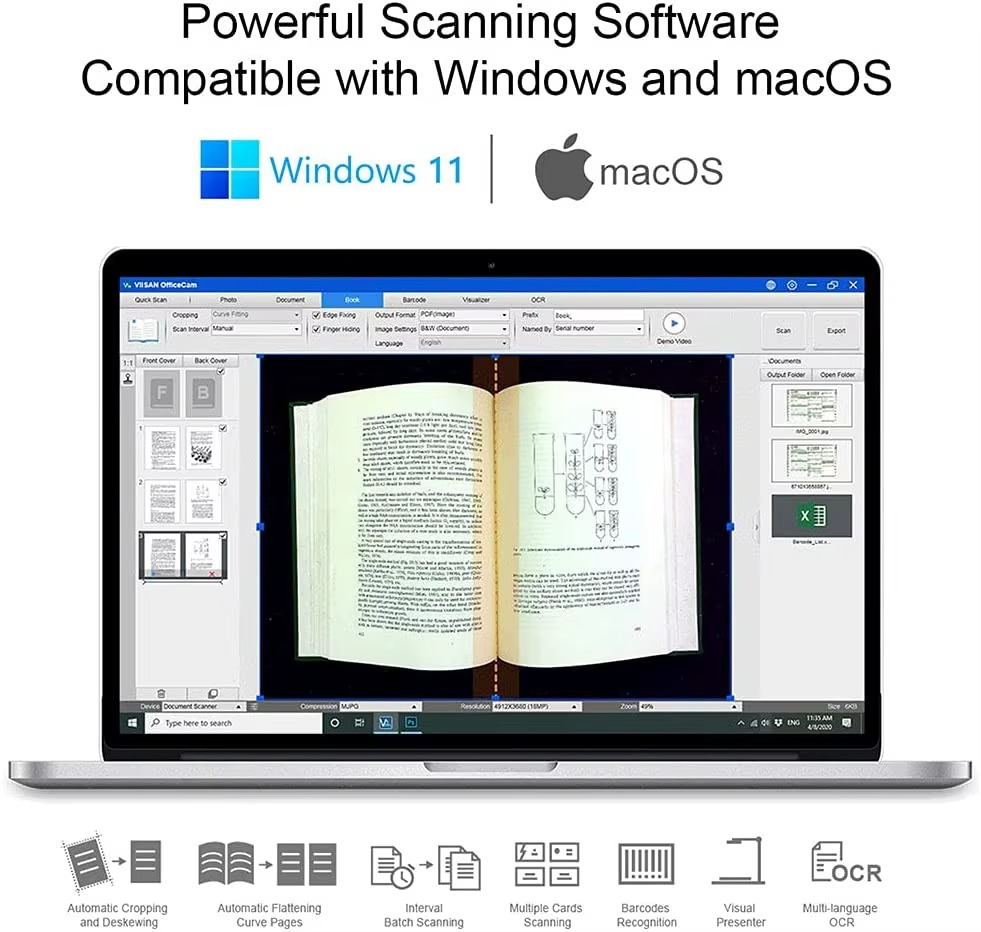 VIISAN S21 CaptureA2 27MP High Resolution HD Camera Book Document Scanner Auto Flatte Height Multi Language OCR Windows Macos