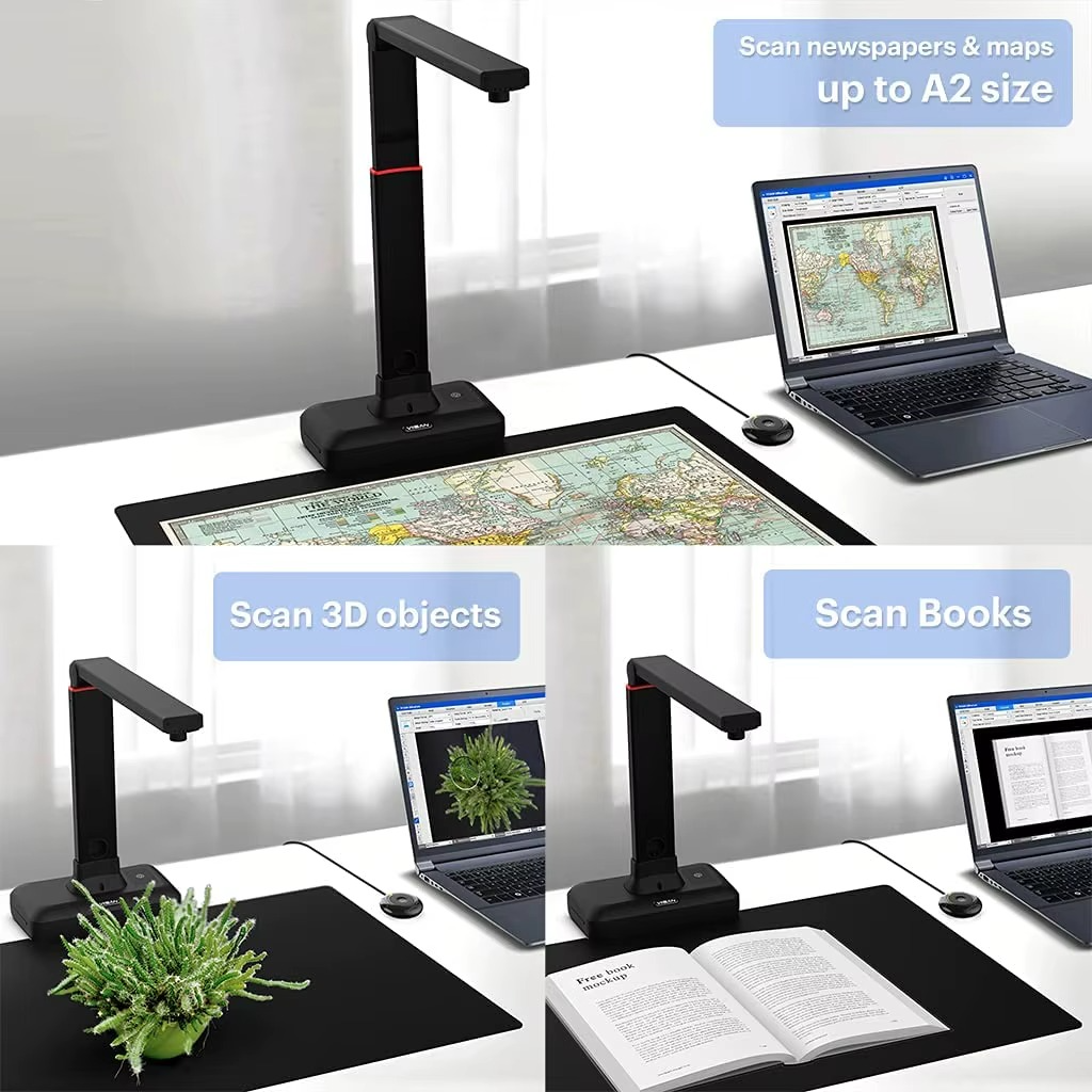 VIISAN S21 CaptureA2 27MP High Resolution HD Camera Book Document Scanner Auto Flatte Height Multi Language OCR Windows Macos