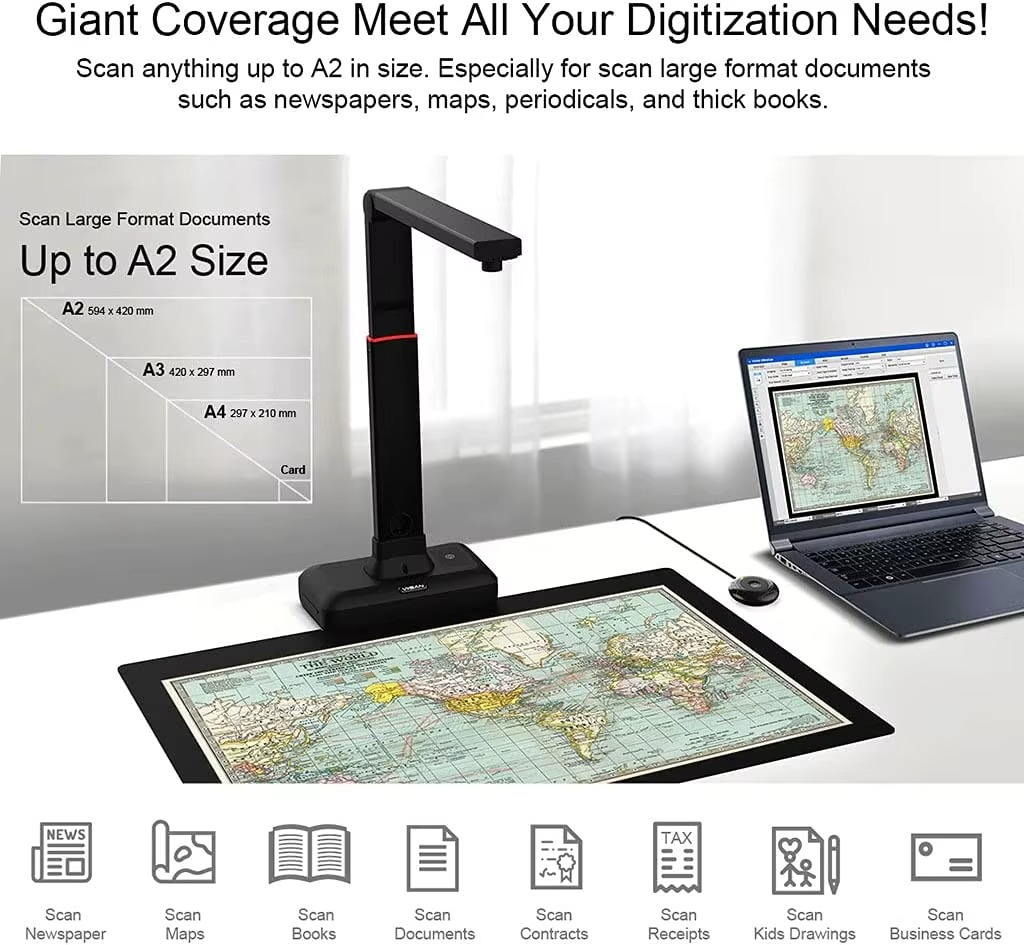 VIISAN S21 CaptureA2 27MP High Resolution HD Camera Book Document Scanner Auto Flatte Height Multi Language OCR Windows Macos