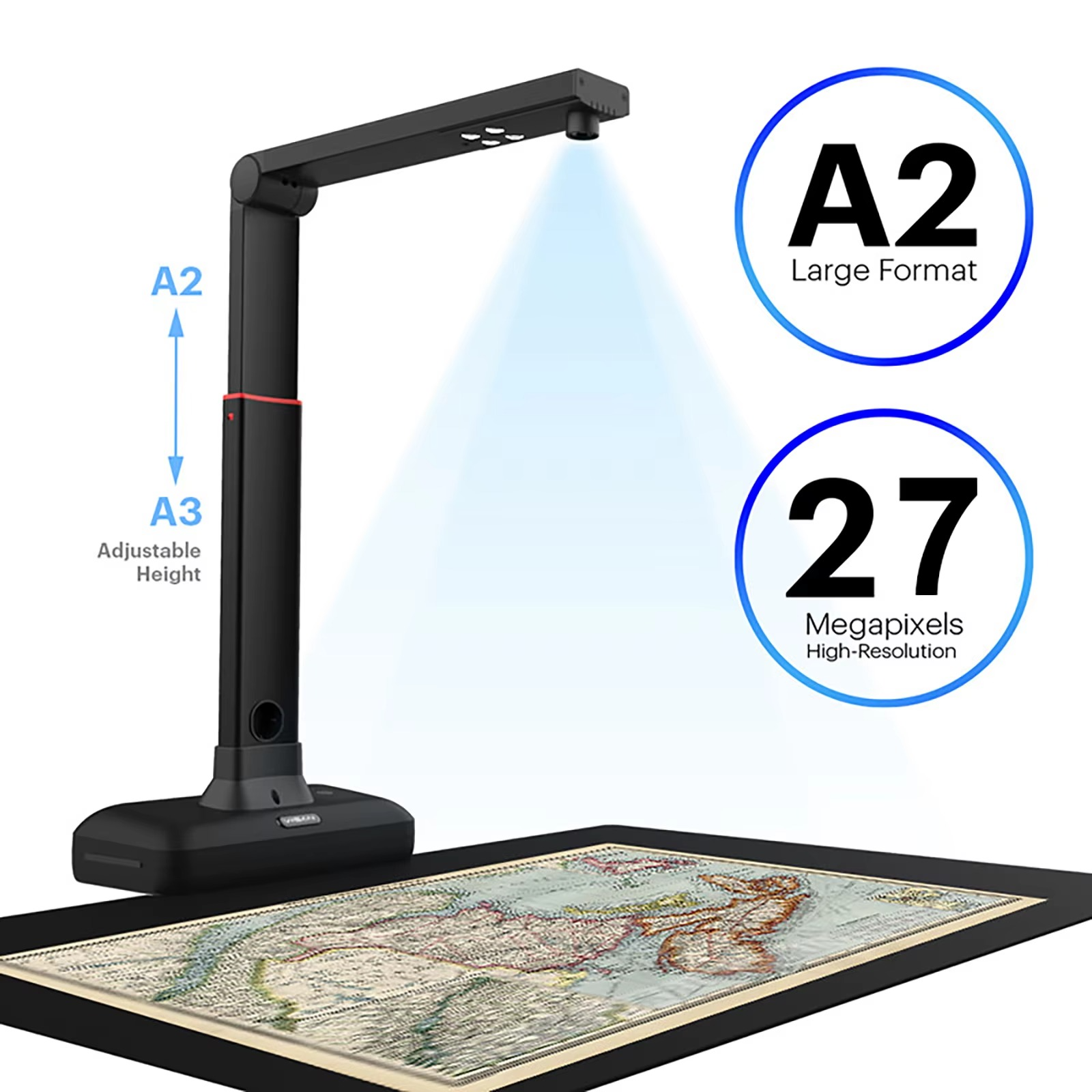 VIISAN S21 CaptureA2 27MP High Resolution HD Camera Book Document Scanner Auto Flatte Height Multi Language OCR Windows Macos