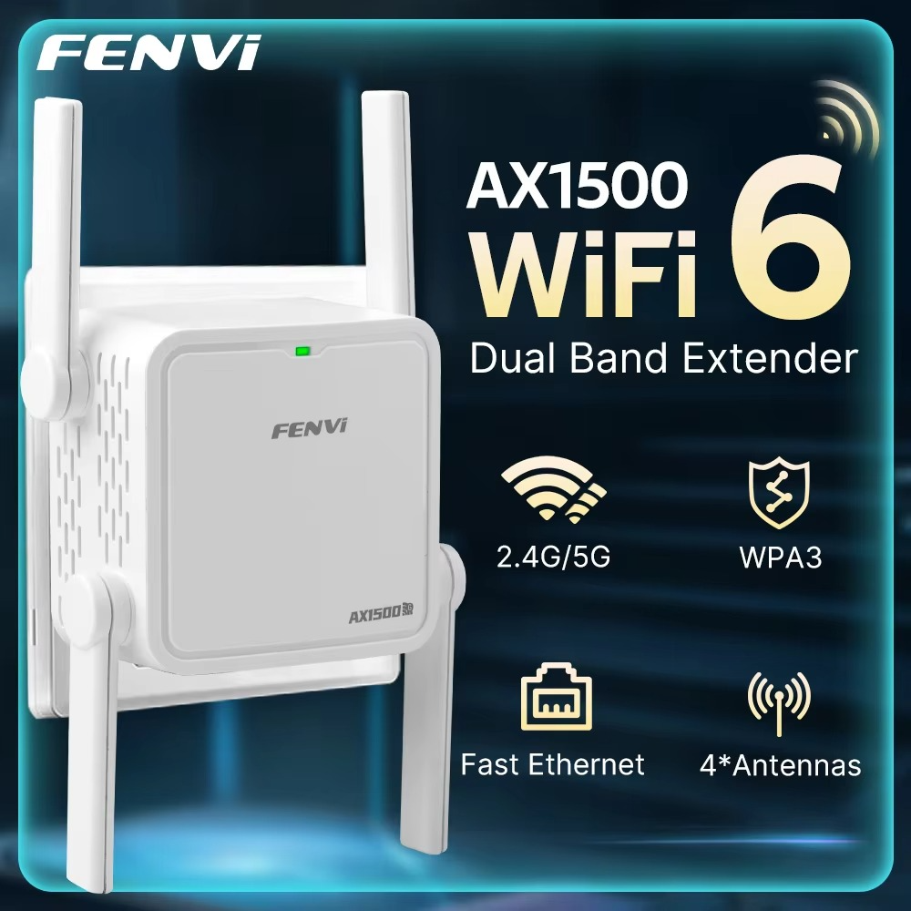 FENVI WiFi 6 Repeater 5Ghz AX1500 Extender Signal Booster Dual Band 2.4G/5GHz Wi-Fi Signal Amplifier Long Range Network Easy Set