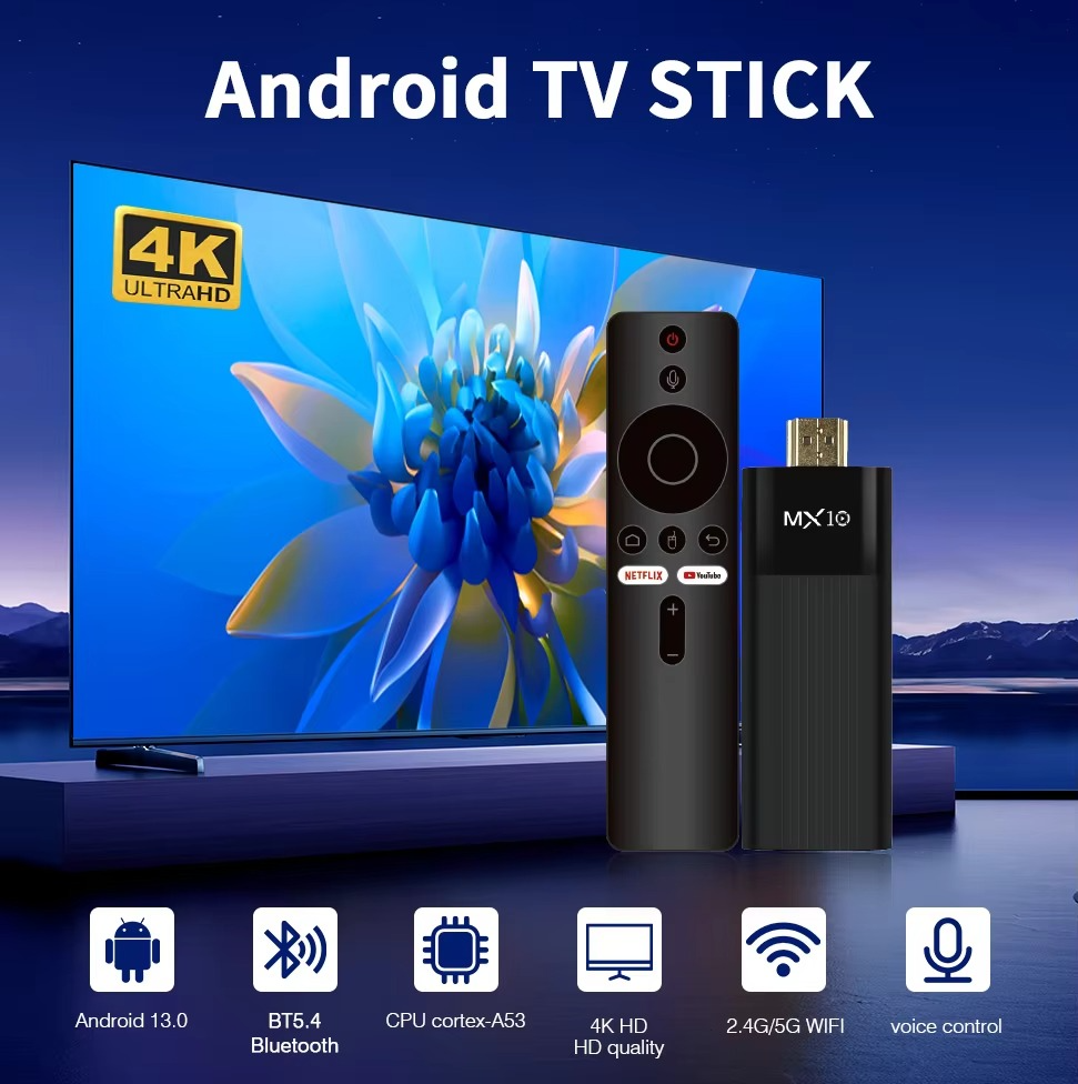 4K TV Stick MX10 F3PRO Allwinner H313 Cortex-A53 Android 13 OS Smart TV Box Make TV to Smart TV Converter More Than 70 Languages