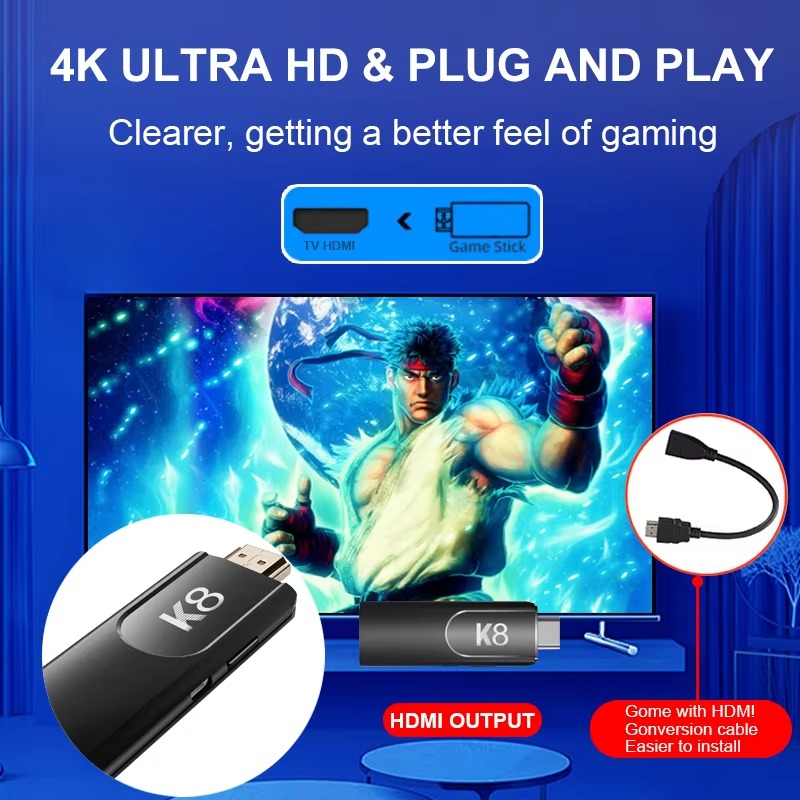 K8 Gamepads Controller Stick ARM Mali-450 64GB/128GB TF Card 40000+ Games Wireless Controller Switch Support 3D Games