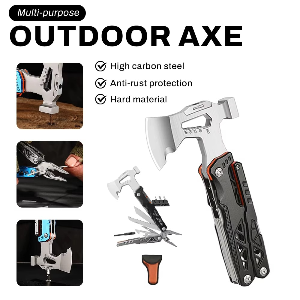 Multi-purpose outdoor axe hammer pliers, broken window escape hammer, outdoor camping Portable Folding Pliers Combination Hammer