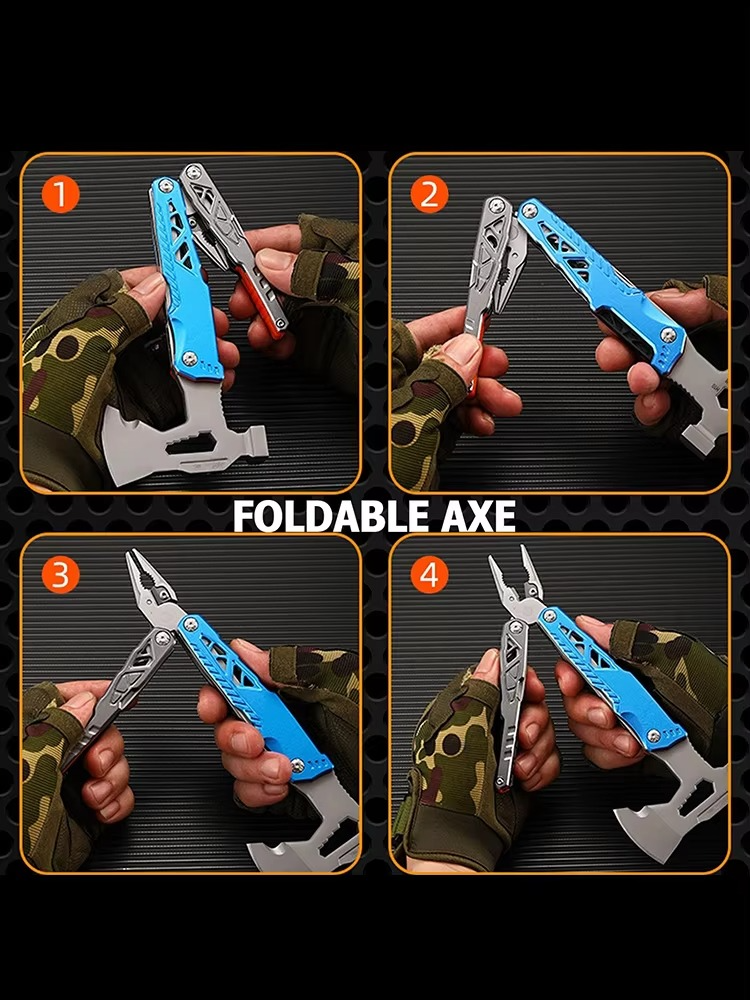 Multi-purpose outdoor axe hammer pliers, broken window escape hammer, outdoor camping Portable Folding Pliers Combination Hammer
