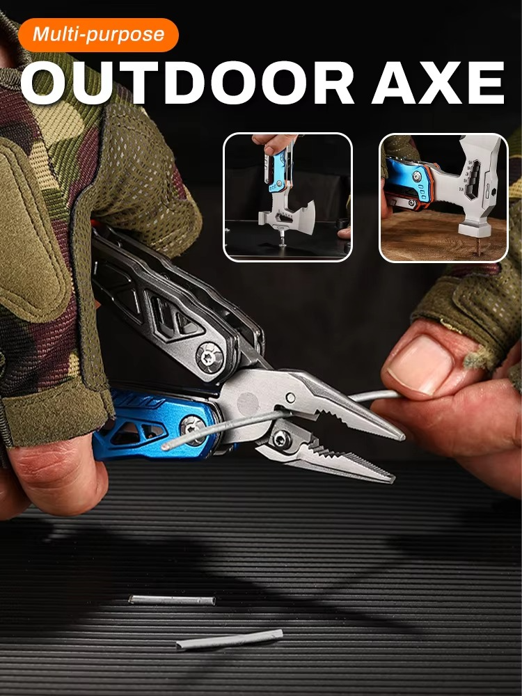 Multi-purpose outdoor axe hammer pliers, broken window escape hammer, outdoor camping Portable Folding Pliers Combination Hammer
