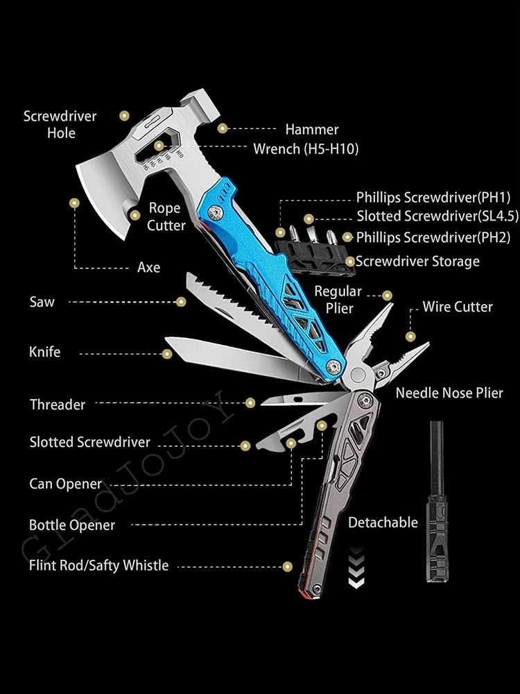 Multi-purpose outdoor axe hammer pliers, broken window escape hammer, outdoor camping Portable Folding Pliers Combination Hammer