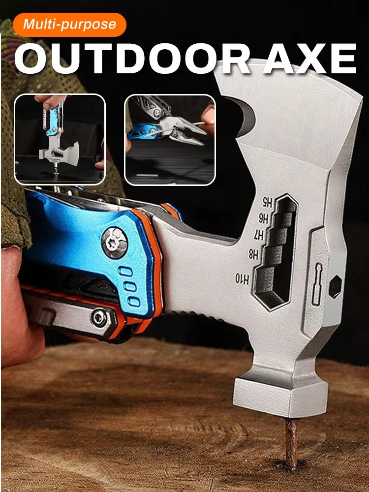 Multi-purpose outdoor axe hammer pliers, broken window escape hammer, outdoor camping Portable Folding Pliers Combination Hammer