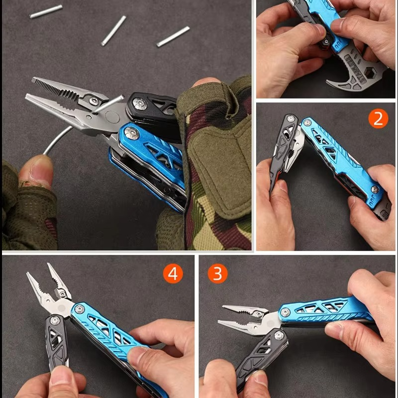 Outdoor multifunctional hammer pliers portable self-defence knife pliers field camping broken windows emergency tools