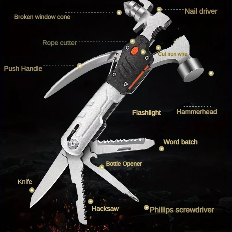 Damaly, Outdoor Multipurpose Hammer,Pliers,Portable Knife,Emergency Vehicle Tools, Safe Escape,Wild Camping Window Hammer