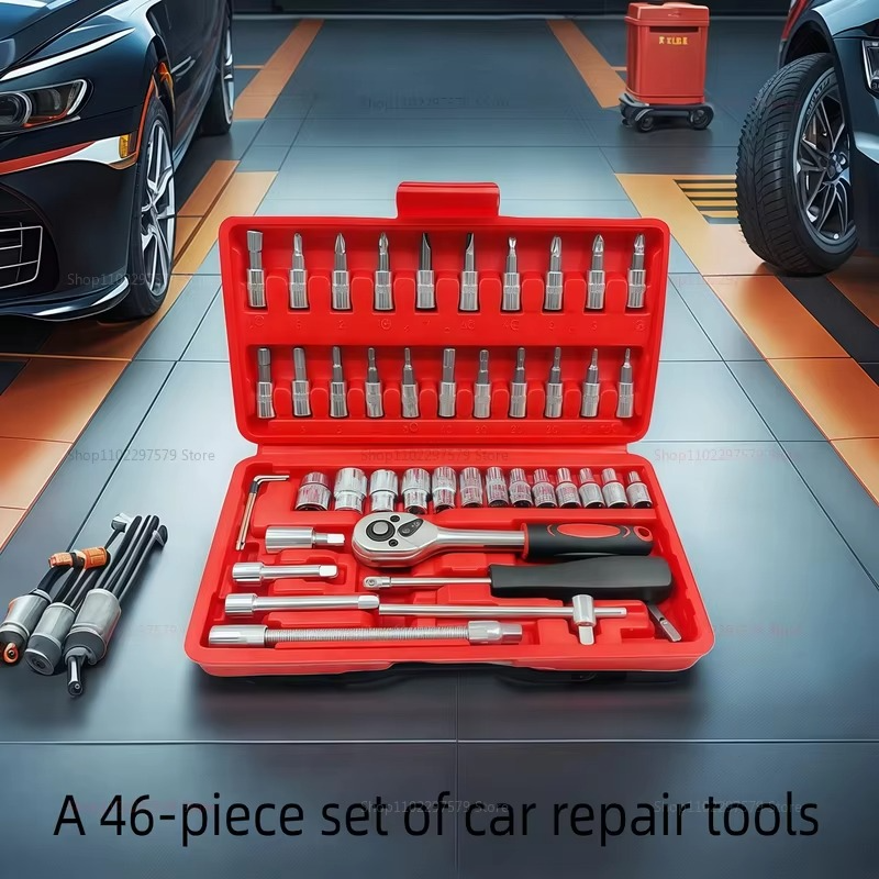 46pcs Socket Wrench Set Auto Repair Tool Kit Household DIY Ratchet Screwdriver Car Repair Hardware Toolbox