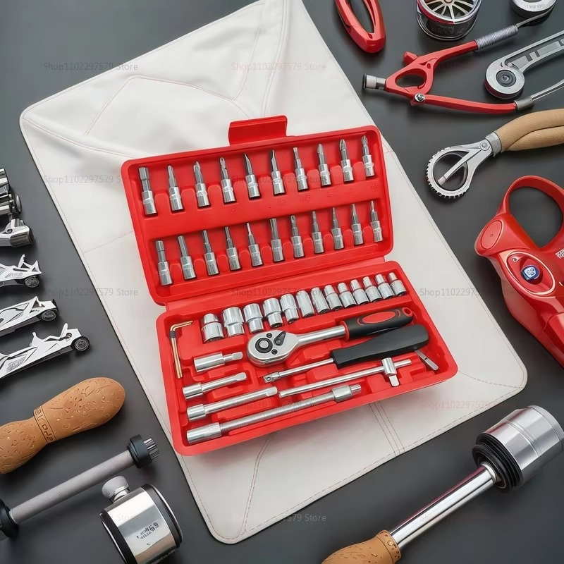46pcs Socket Wrench Set Auto Repair Tool Kit Household DIY Ratchet Screwdriver Car Repair Hardware Toolbox