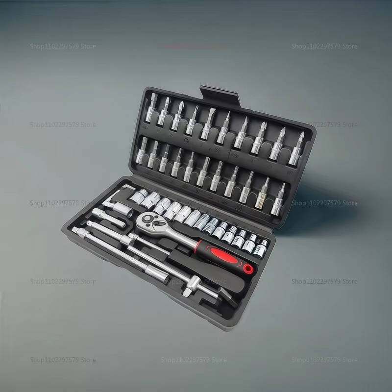 46pcs Socket Wrench Set Auto Repair Tool Kit Household DIY Ratchet Screwdriver Car Repair Hardware Toolbox