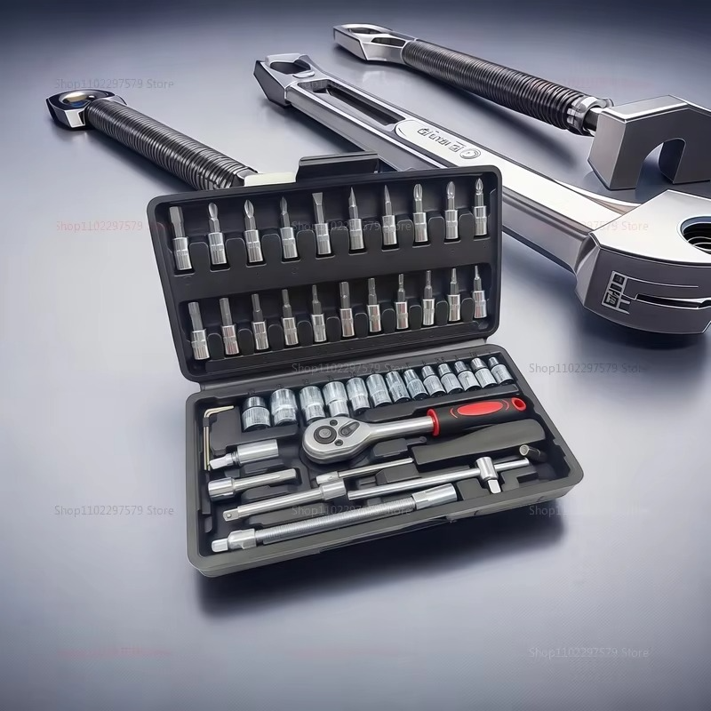 46pcs Socket Wrench Set Auto Repair Tool Kit Household DIY Ratchet Screwdriver Car Repair Hardware Toolbox