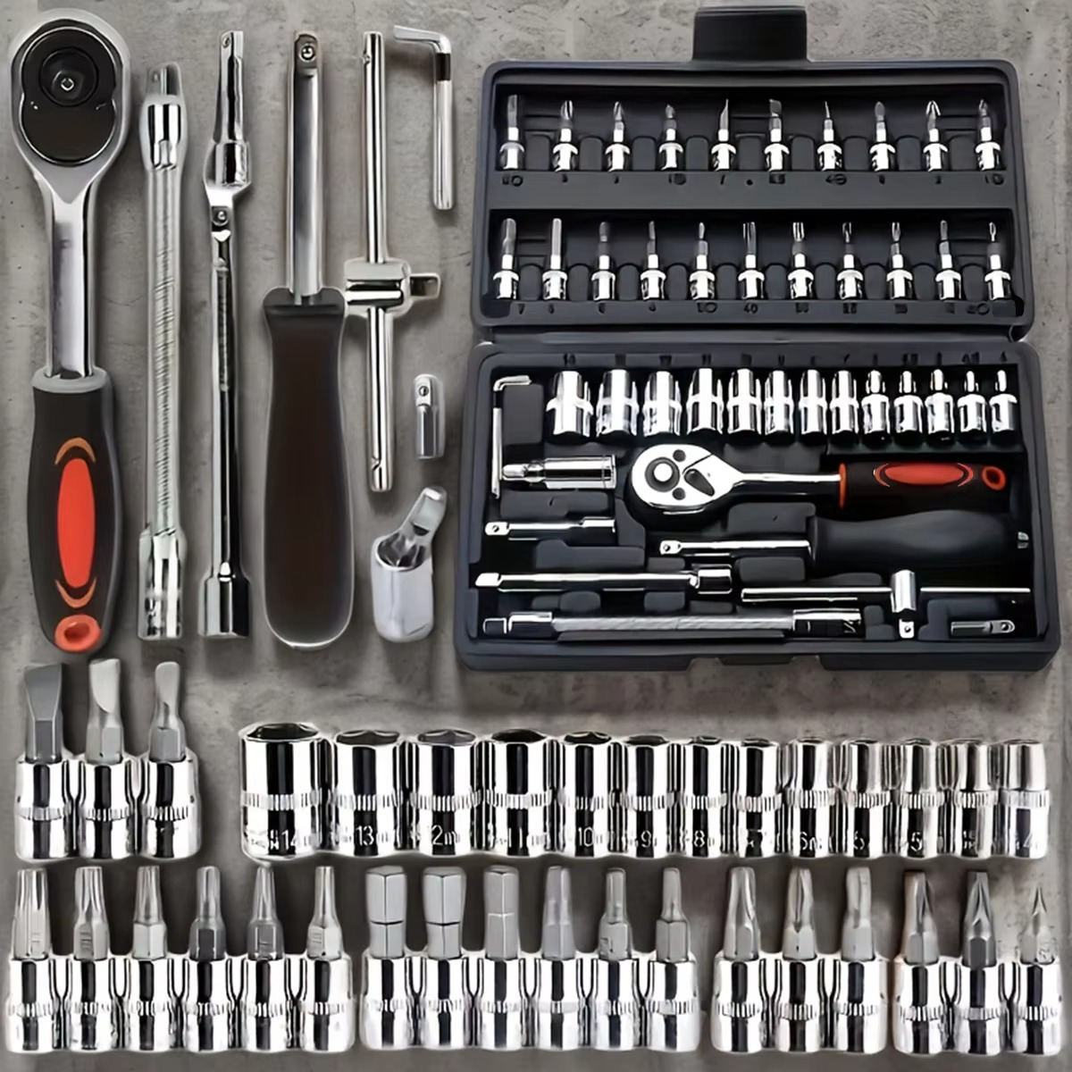 46pcs Car Repair Tool Kit 1/4-Inch Socket Set Car Repair Tool Ratchet Torque Wrench Combo Auto Repairing Set Mechanic Tool