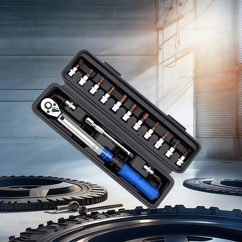 New 15Pcs Set Bicycle Torque Wrench Set Socket Preset Type Spanner Pro Repair Kit 1/4" 2-24Nm Dual Direction Bike Allen Key Tool