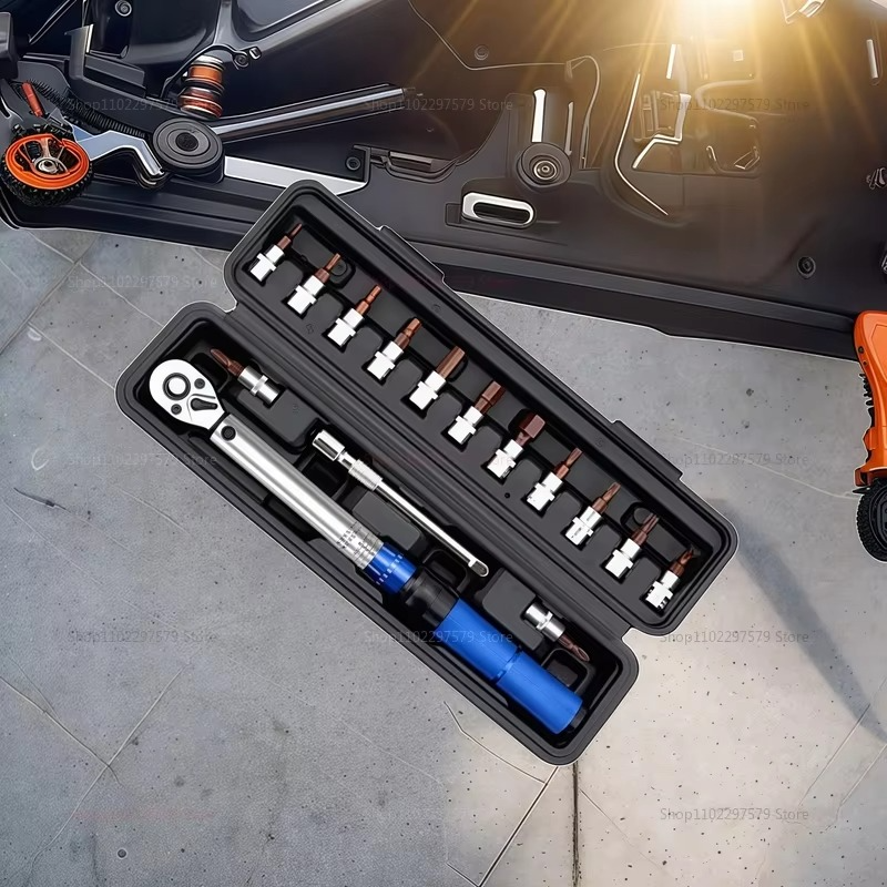 New 15Pcs Set Bicycle Torque Wrench Set Socket Preset Type Spanner Pro Repair Kit 1/4" 2-24Nm Dual Direction Bike Allen Key Tool