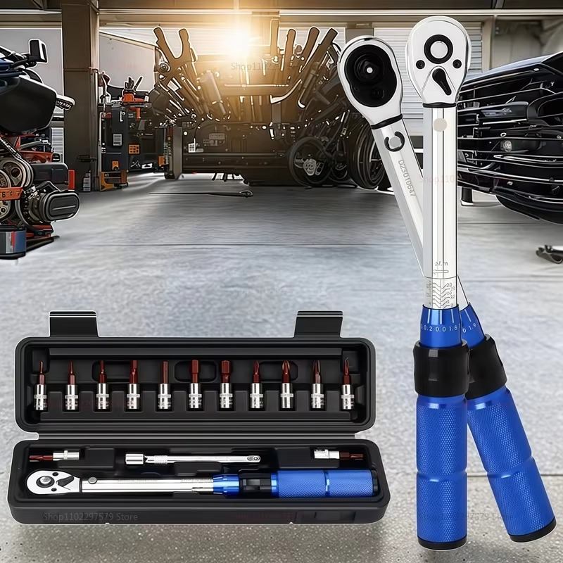 New 15Pcs Set Bicycle Torque Wrench Set Socket Preset Type Spanner Pro Repair Kit 1/4" 2-24Nm Dual Direction Bike Allen Key Tool