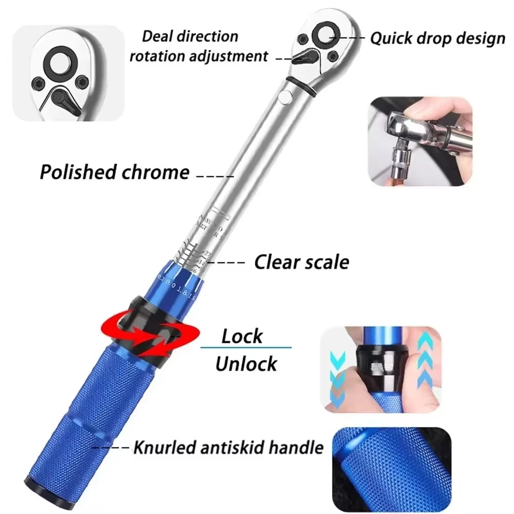 New 15Pcs Set Bicycle Torque Wrench Set Socket Preset Type Spanner Pro Repair Kit 1/4" 2-24Nm Dual Direction Bike Allen Key Tool