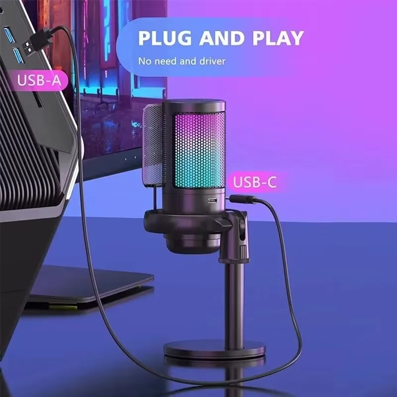 Professional Studio USB Microphone for PC Streaming Gaming YouTube Recording PS4 RGB Anti-Spray Microphone