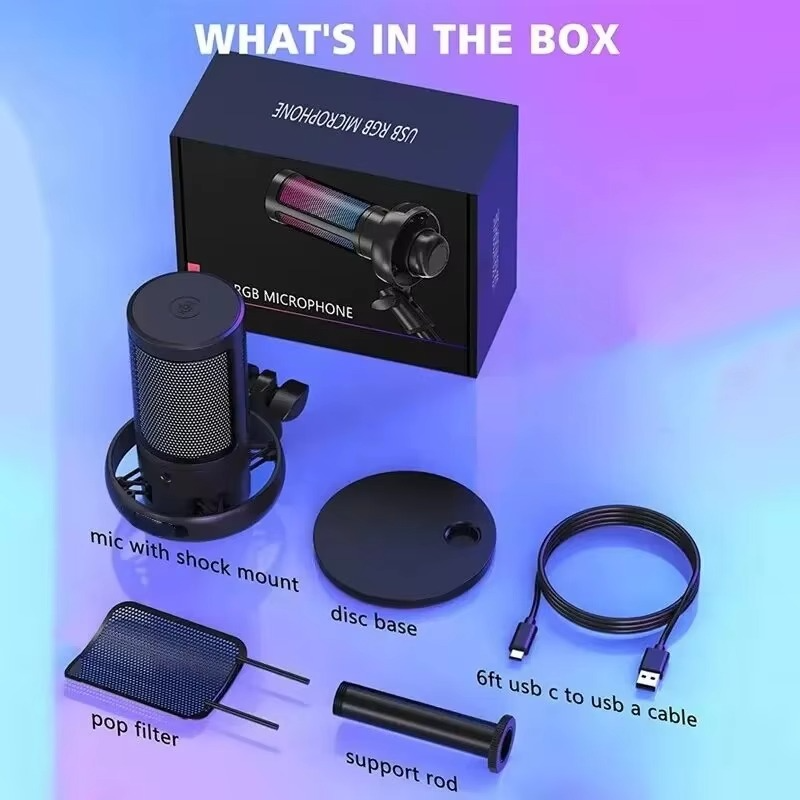 Professional Studio USB Microphone for PC Streaming Gaming YouTube Recording PS4 RGB Anti-Spray Microphone